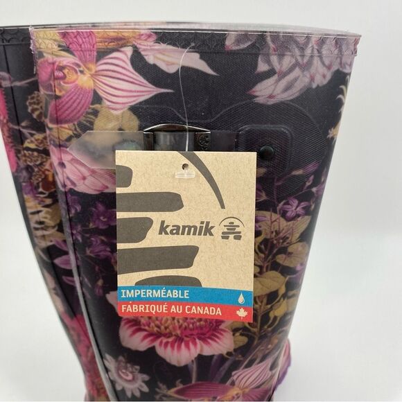 Kamik Black and Pink Floral Waterproof Rain Boots size 7 - Picture 5 of 5